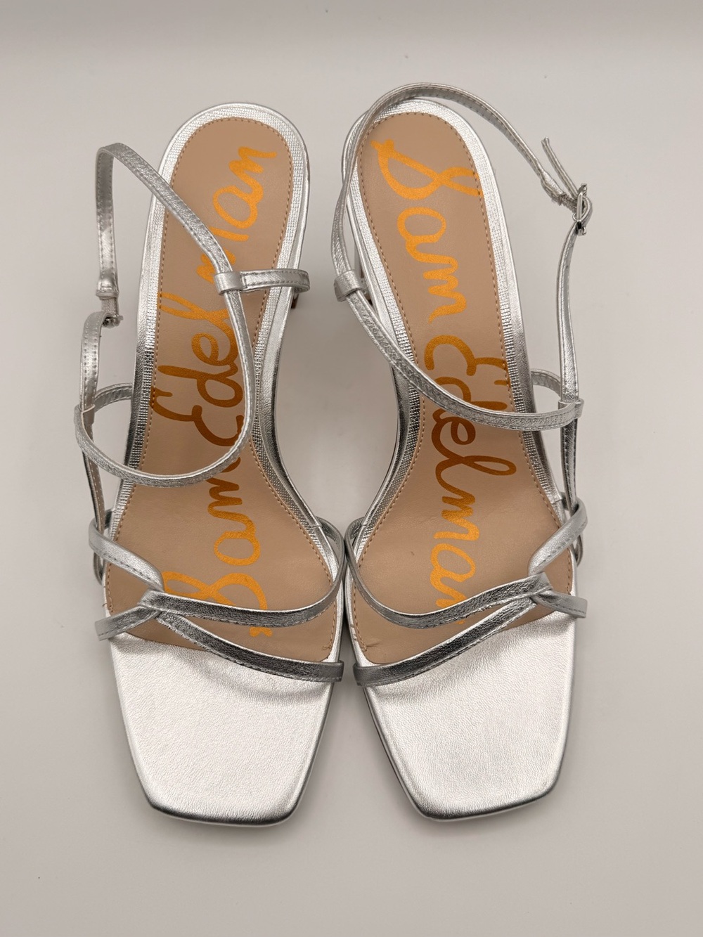 SAM EDELMAN Emmie Soft Silver Leather Slingback Heeled Sandals 10.5 NWT